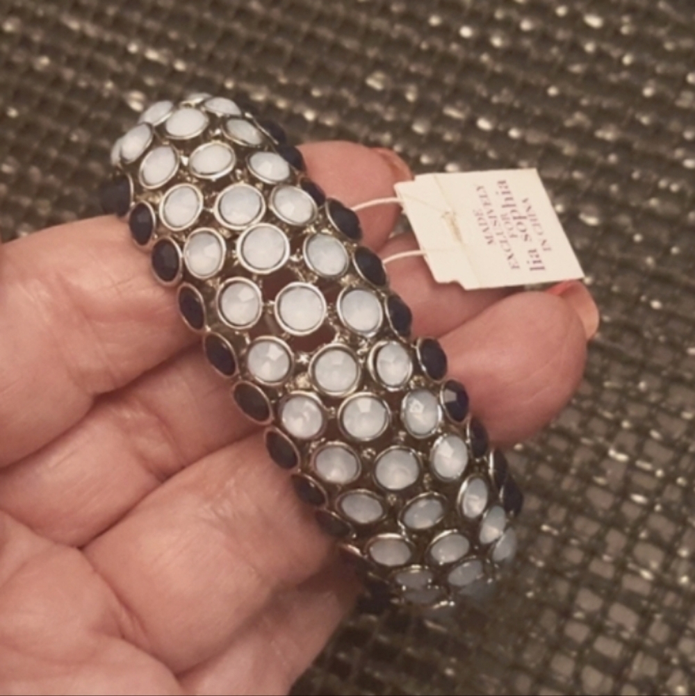 Lia Sophia Blue Crystal Bling Stretch Bracelet M